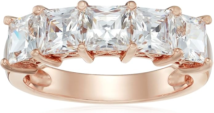 la lumiere 镀玫瑰金纯银施华洛世奇锆石 3 克拉公主切割 5 颗宝石