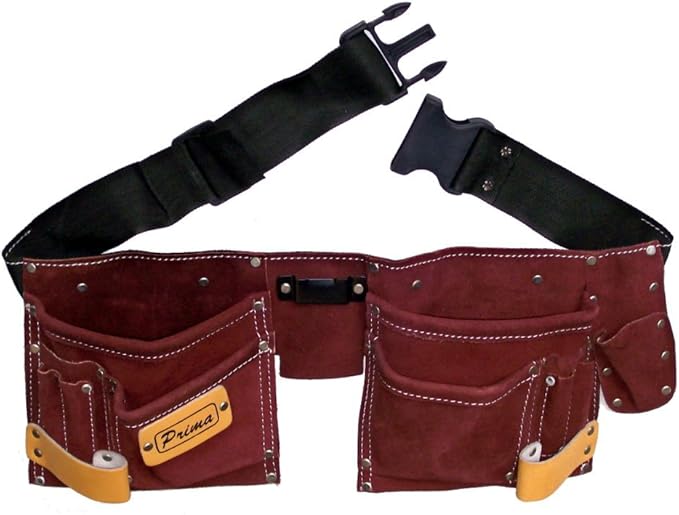 prima tools lps11dbr 绒面革双袋工具带 11 个口袋,酒红色