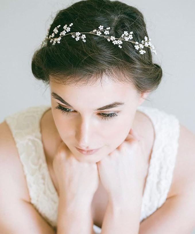 anlagrace 新娘婚礼头箍珍珠头箍银珍珠发藤银头箍婚礼(银色)