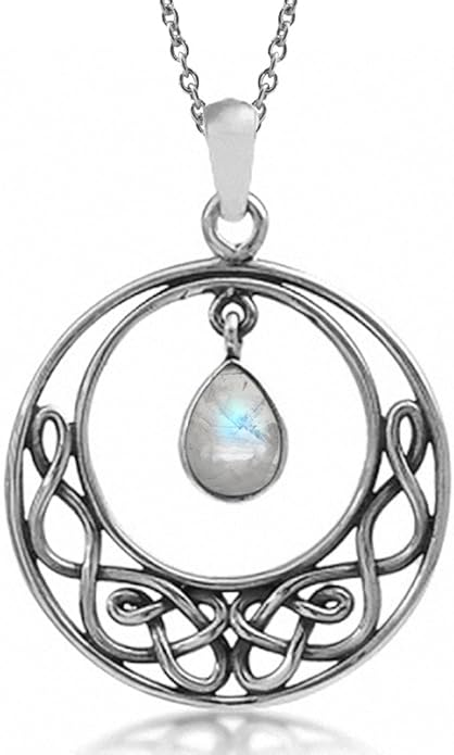 silvershake 天然月光石 925 纯银凯尔特结吊坠吊坠