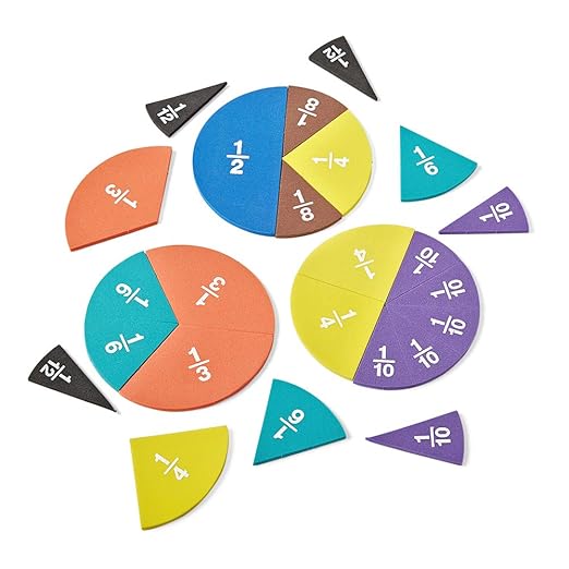 hand2mind 83534 泡沫,彩虹,分数圆,散装数学操纵套件,适用于教室(51