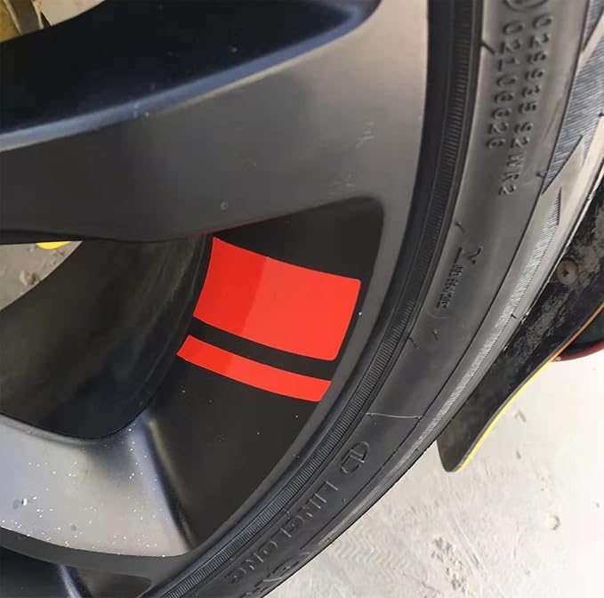 汽车轮缘贴花条纹,反光汽车车轮贴纸,汽车装饰配件,6 件(红色)