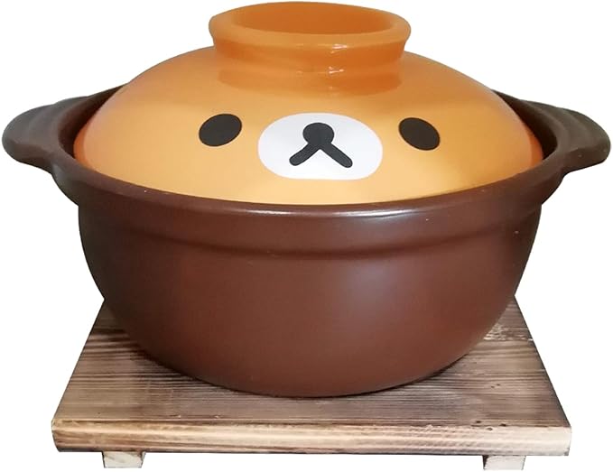 韩式高级卡通图案陶瓷棕色砂锅带盖,适用于烹饪火锅 dolsot 拌饭和汤