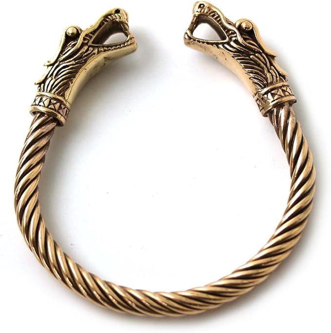 lynnaround 青铜 挪威 维京 龙头 扭绞电缆 手镯 臂环 阴道首饰