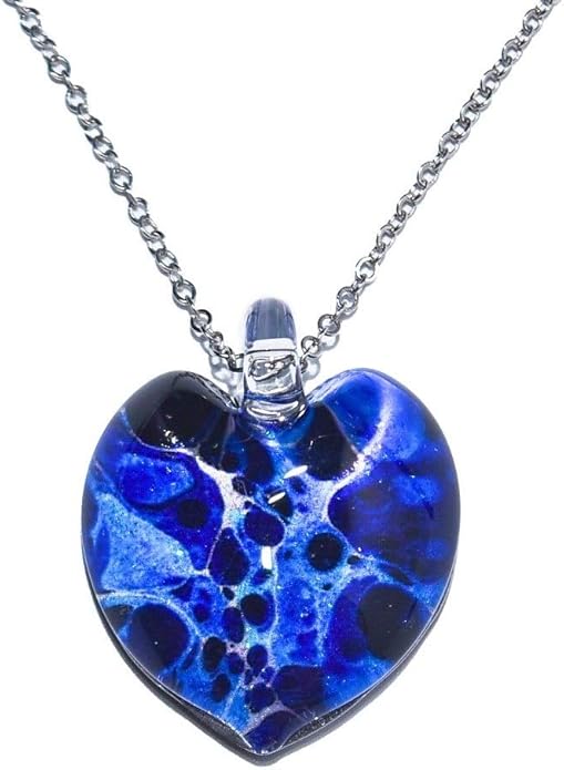 手工制作蓝色心形玻璃吊坠玻璃吹制项链首饰 - 2 号