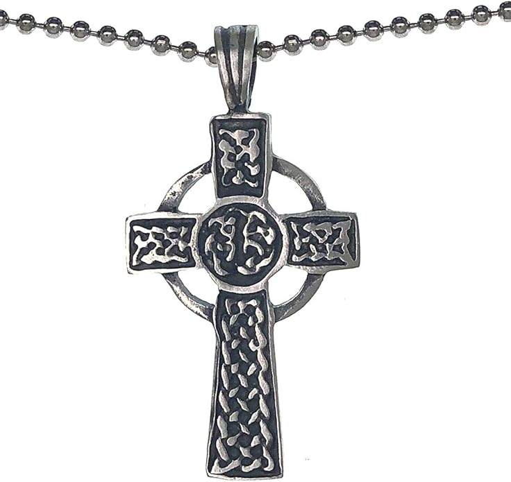 凯尔特太阳能十字架北欧维京中世纪锡合金中性款男式吊坠项链 带银球