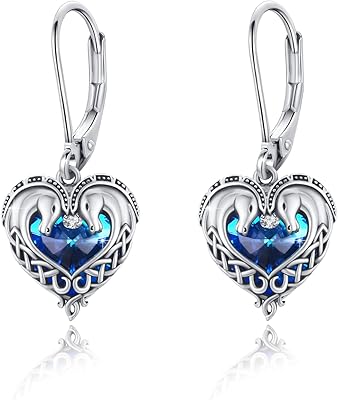 马耳环925纯银马心耳环马悬挂水晶耳环凯尔特结动物耳环马首饰女士