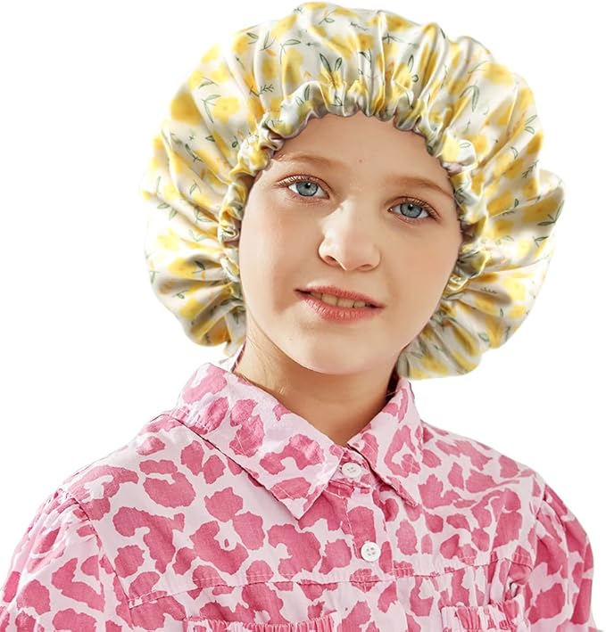 elihair 儿童丝质睡帽缎面帽青少年幼儿婴儿可调节夜睡帽双面双层