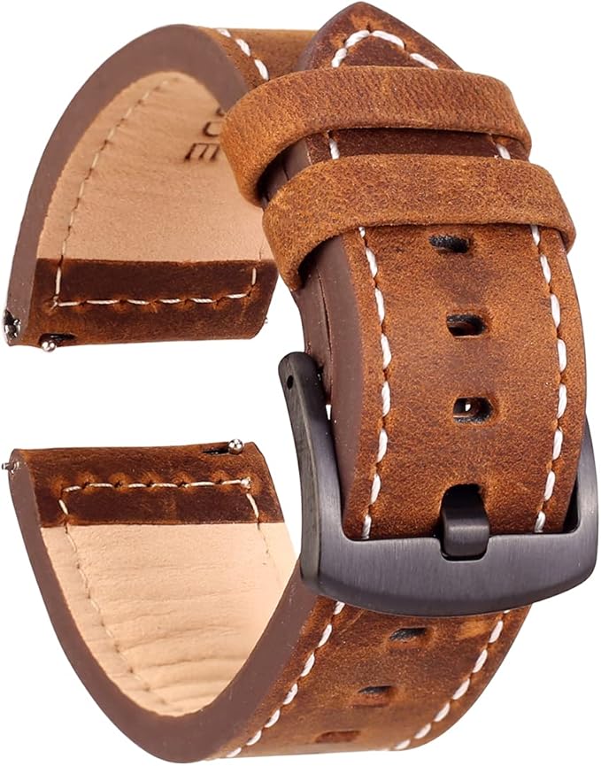 皮革表带男式真皮表带快速释放表带顶部粒面皮革表带经典厚实真皮