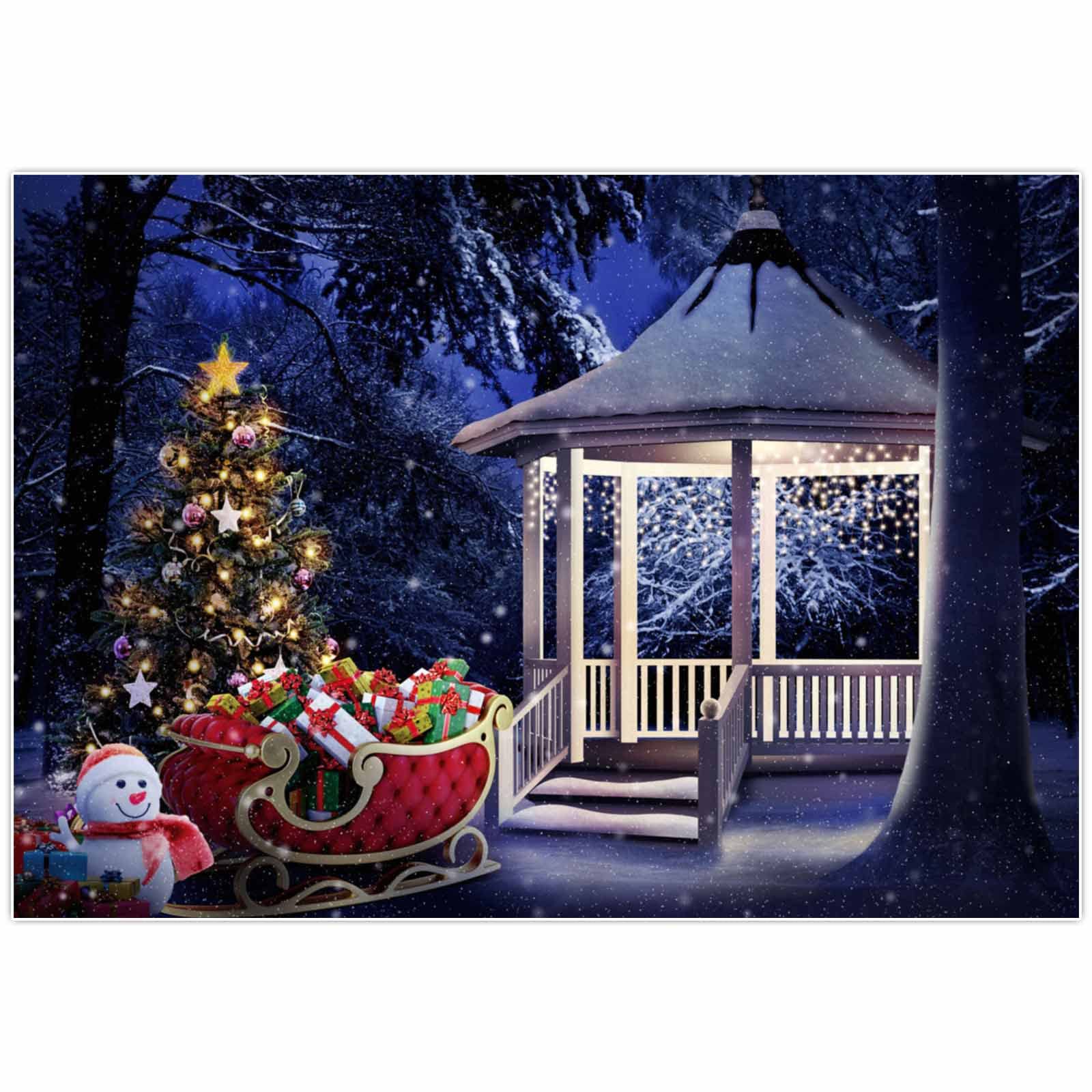 Funnytree 84" x 59" Winter Christmas with bracket Photo Background for photography Pictures Happy Christmas Tree Wonderland Happy New Year Holiday Home Wall Banner Party supplies Decorate photo backgr