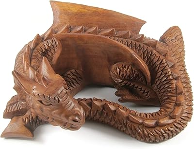 brave wings 手工雕刻木制 - 宝藏守护者睡觉龙 - 木质装饰雕塑雕像