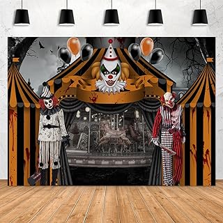 aperturee 邪恶恐怖万圣节马戏团嘉年华背景 7x5 英尺可怕巨小丑万圣