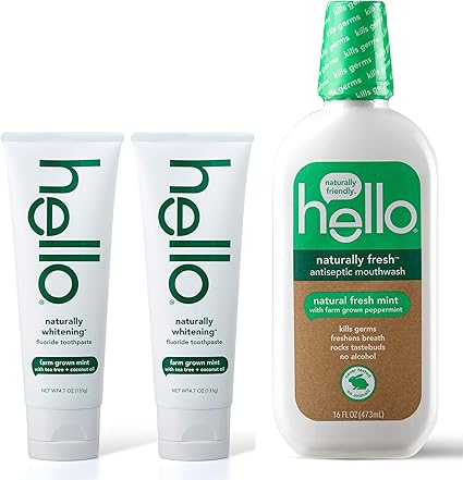 Hello Oral Care 天然 含氟牙膏双包装 天然清新 漱口水 亚马逊中国 个护健康