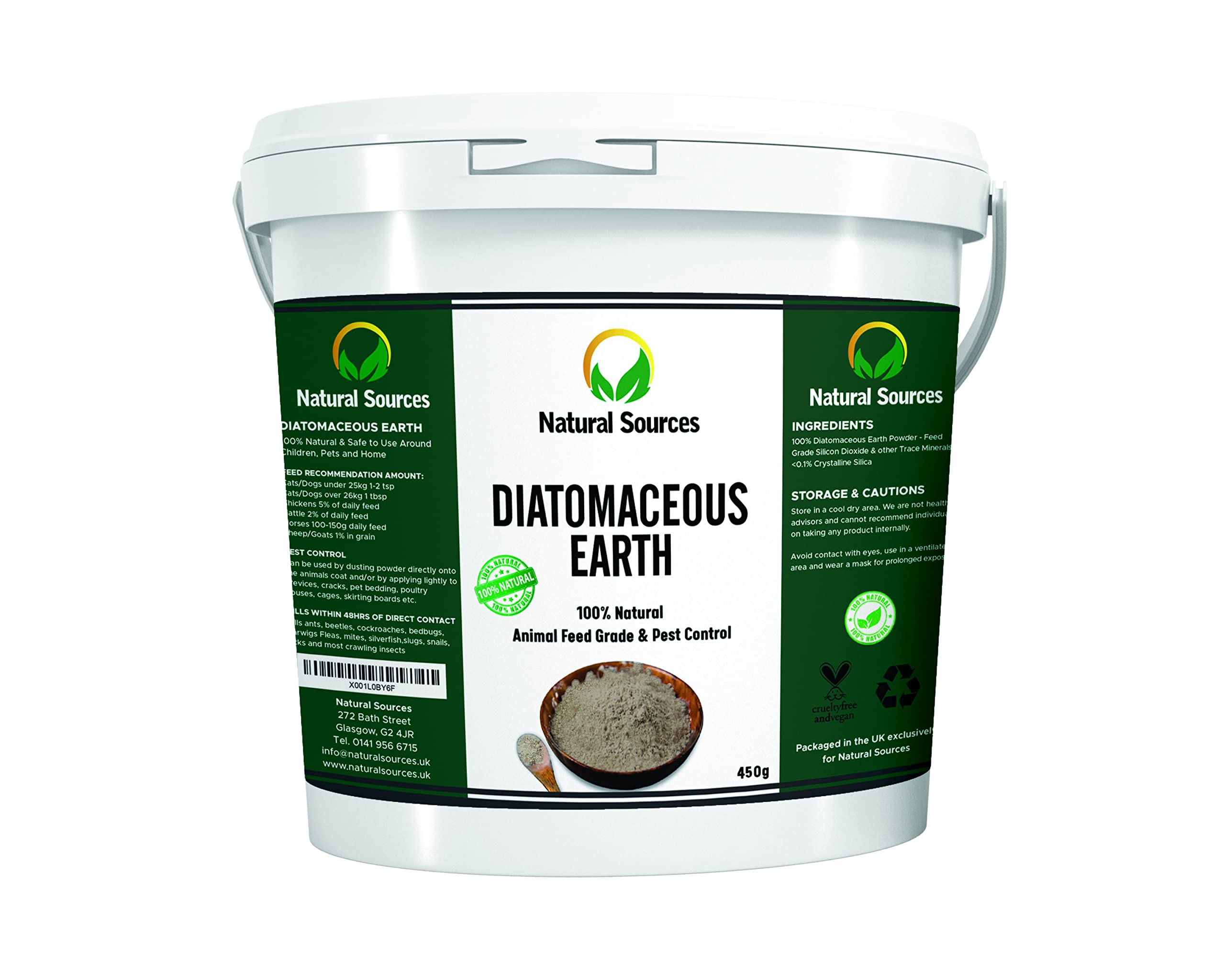 Natural Sources UK Diatomaceous Earth Pest Control Grade 450g - includes free ebook - suitable for chicken, pets, carpet, home