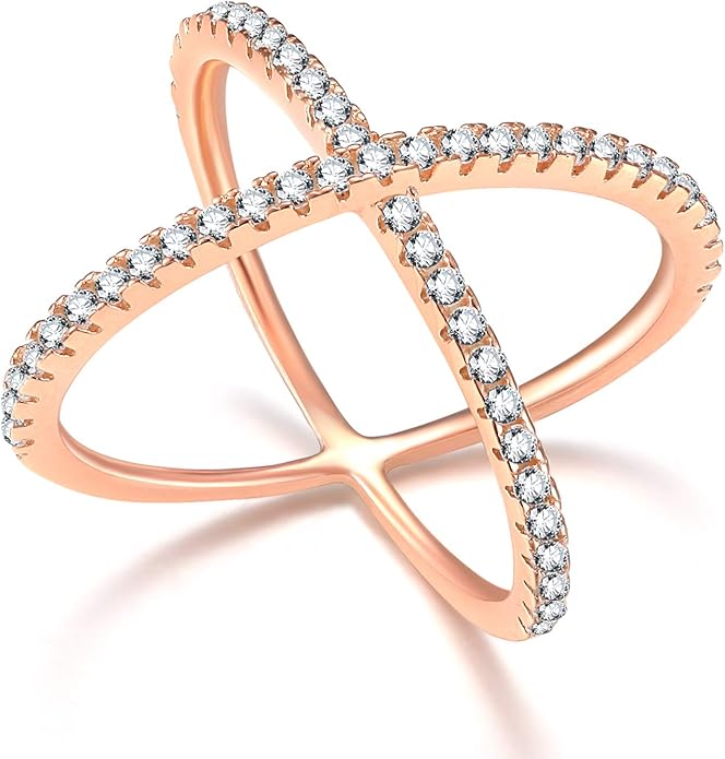 somen tungsten 925 纯银十字交叉戒指 cz 永恒订婚结婚戒指