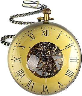 80 毫米超大玻璃球男式复古机械怀表罗马数字桌面铜骨表盘带链