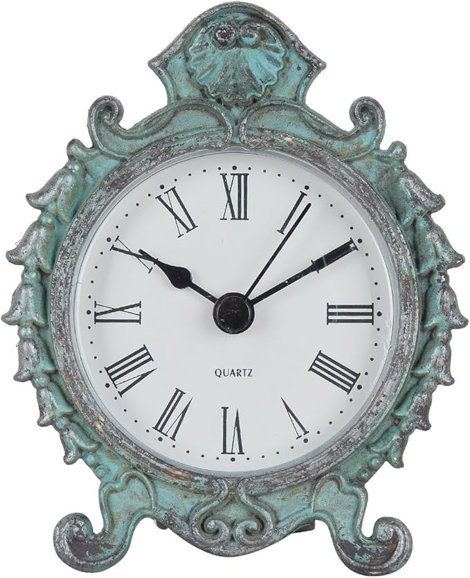 nikky home 巴洛克风格锡石英小号圆形台钟 3.12 英寸(约 8.