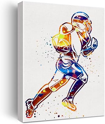 足球运动员水彩墙艺足球人帆布画 家庭办公室墙壁装饰 框架运动艺术品