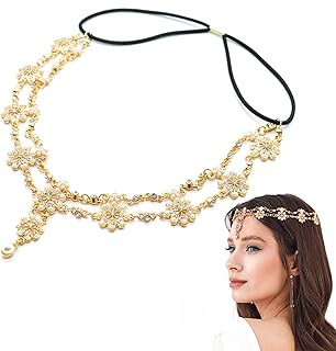theshai 金头链女士珠宝头饰水晶波西米亚,发饰带豌豆女士头链流苏