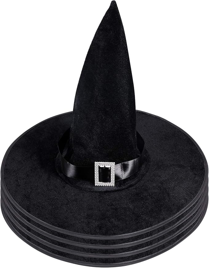 syhood 4 件万圣节丝绒女巫帽女式女巫帽服装配件万圣节派对礼品(黑色