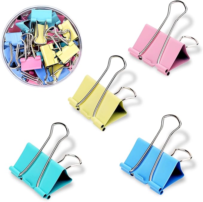 金属活页夹夹,48 件装金属斗牛犬纸活页夹夹 25 毫米小折叠夹,小燕尾