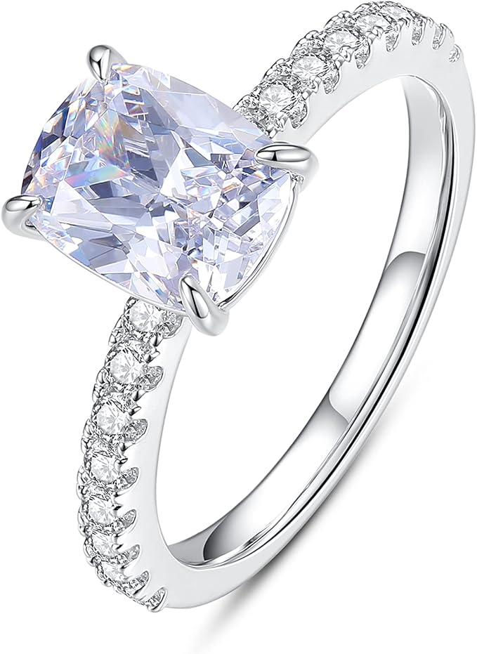 fiehugi 女士锆石单粒戒指垫形切割 cz 婚礼订婚戒指无限承诺永恒戒指