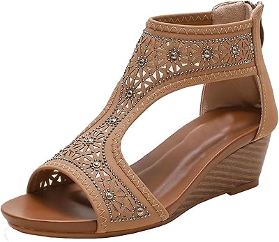 erocalli 坡跟波西米亚凉鞋女式露趾厚底角斗士凉鞋休闲夏季 t 型绑带