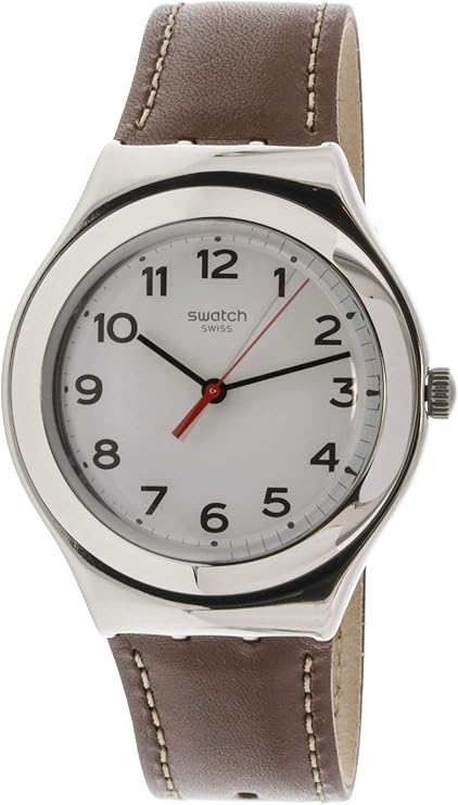 swatch mens strictly silver ygs131 leather swiss quartz fashion