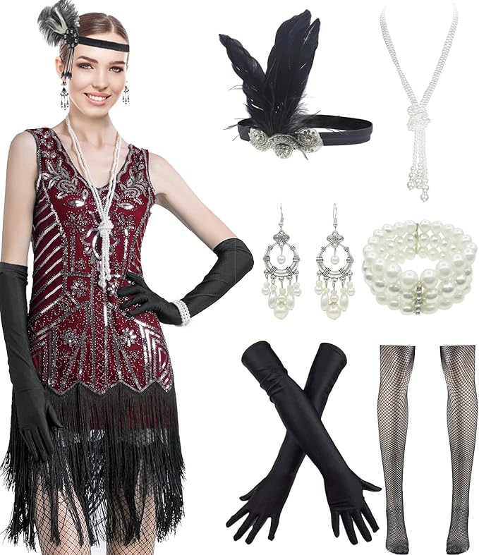 20 世纪 20 年代流苏连衣裙盖茨比鸡尾酒会派对流苏服装飞来波女郎