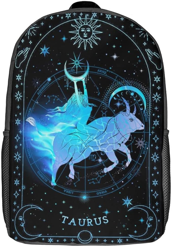 3d 星座印花旅行背包 休闲笔记本电脑背包 轻便书包 男孩女孩, taurus