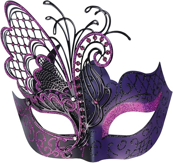 女式化妆舞会蝴蝶金属面具,闪亮威尼斯万圣节狂欢节舞会面具