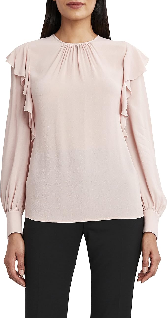 bcbgmaxazria 女士长袖褶皱袖圆领衬衫