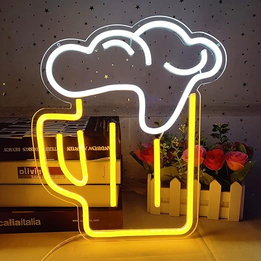 啤酒形霓虹灯标志黄色白色霓虹灯标志 led 霓虹灯标志用于墙壁装饰啤