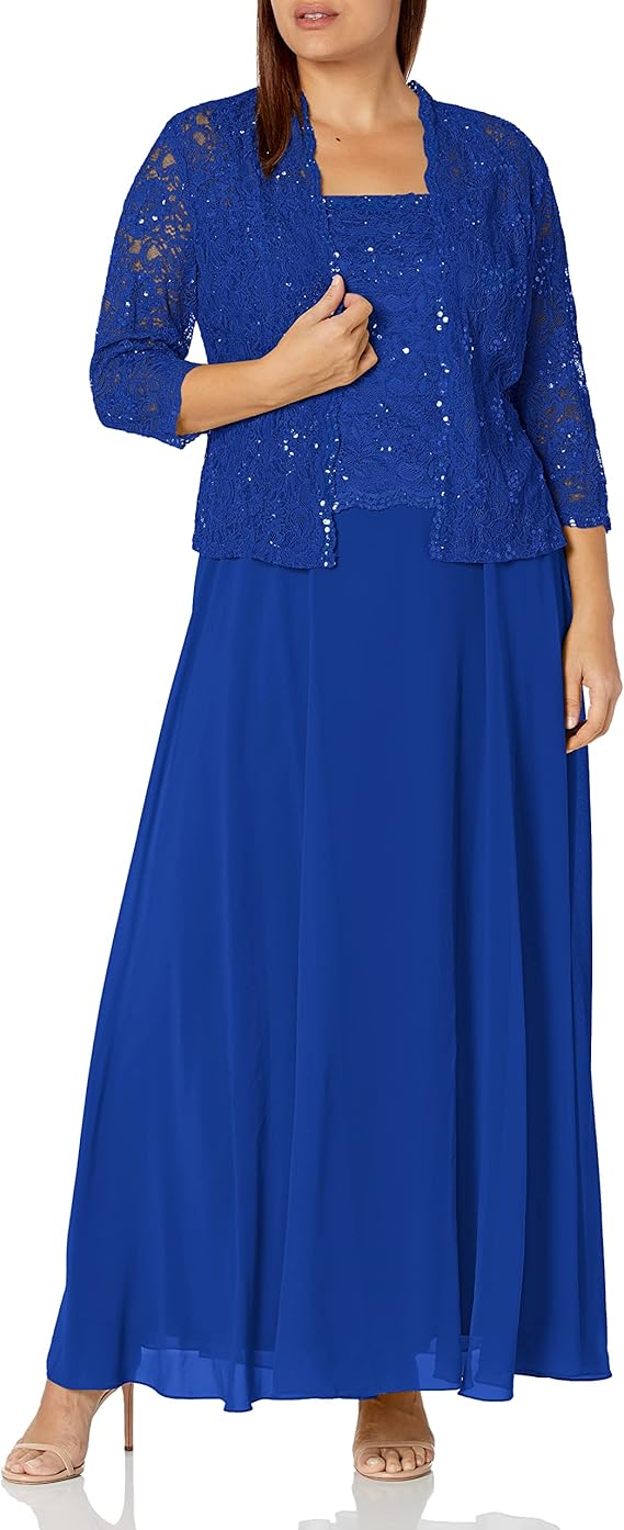 emma street 女式两件套蕾丝夹克连衣裙加大码