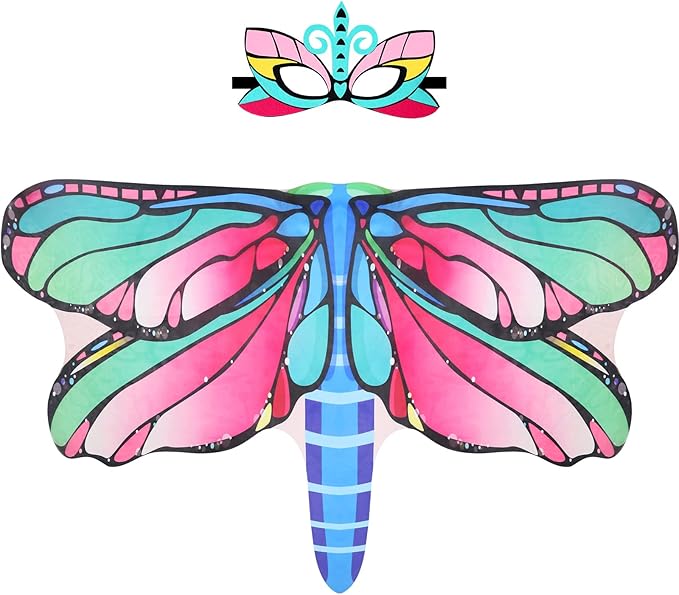 irolewin 儿童昆虫-蜻蜓-服装-蝴蝶翅膀女孩幼儿装扮和面具作为男孩