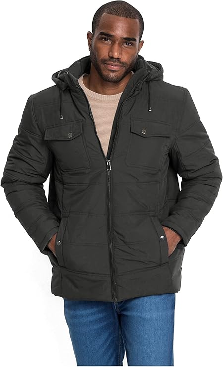 nutexrol 男式保暖派克大衣夹克加厚冬季外套羽绒外套带可拆卸兜帽