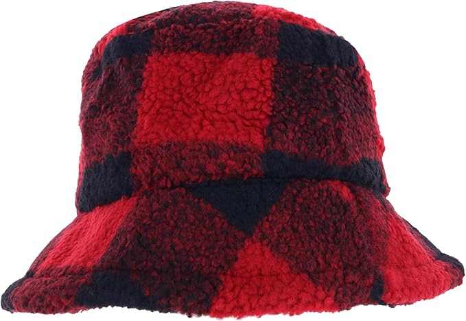ctm03 女式毛绒水牛格子渔夫帽, 红色, 均码 : 亚马逊中国: 服饰