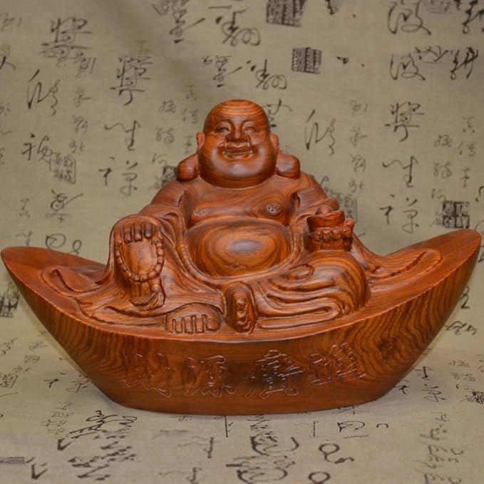 招财非洲黄花梨木料元宝弥勒佛木雕像红木人物雕刻工艺品家居摆件