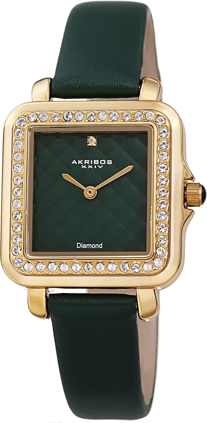 akribos xxiv 女式施华洛世奇水晶方形手表 - 浮雕多