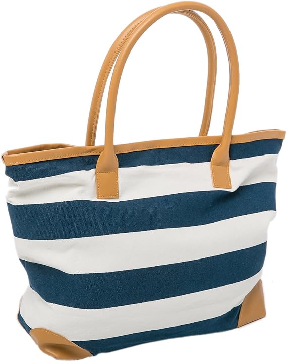 沙滩包帆布手提包条纹夏季航海手提包购物袋适合女士尺寸 45.
