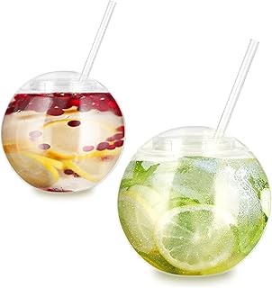 带盖子和吸管的饮料鱼碗 - 带盖和吸管的鱼缸杯 - 塑料球形透明可重复