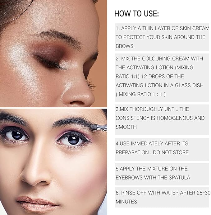 眉毛染色套装 专业眉膏 适用于眉毛染色 膏持久 瞬间颜色半永久眉毛染色套件着色 带化妆工具 黑色 亚马逊中国 美容化妆