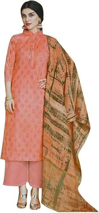 ladyline 女式正式棉箔印花纱丽克米兹 chanderi 丝绸杜帕塔