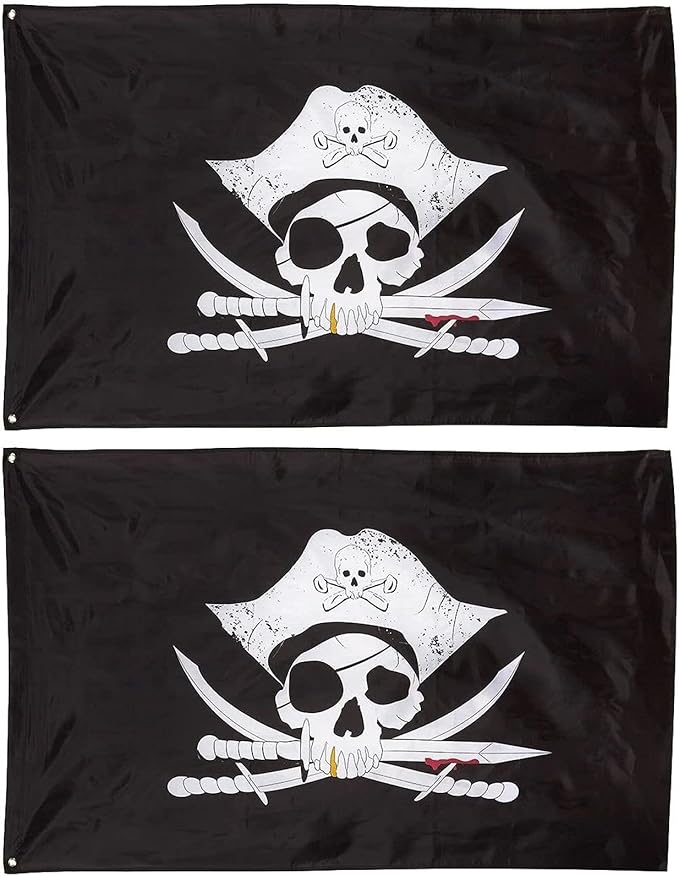 蓝熊猫海盗旗 – 2 件装 jolly roger 骷髅十字骨海盗旗旗横幅用于