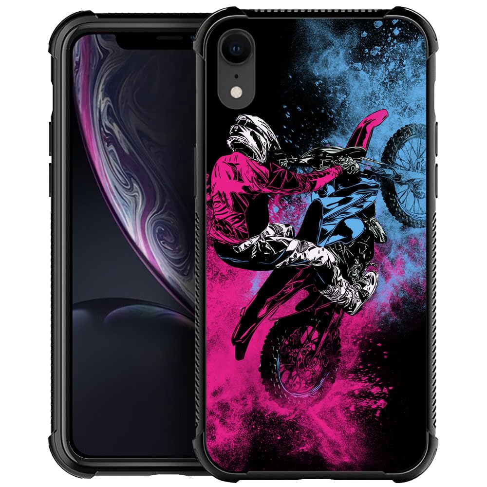 Bvkilrvc Compatible iPhone XR Phone Case Motorcycle Off road Motorcycle Rider Motorcycle Off road Race Pattern Phone Case Anti slip Quadrangle Shock Absorbing Soft TPU Phone Case Suitable for iPhone