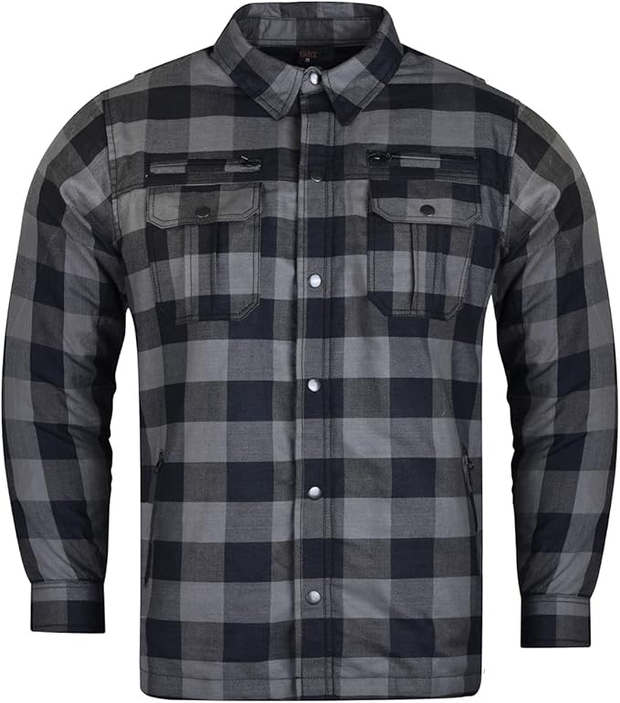 男式装甲格子法兰绒骑行衬衫,多个防水储物袋 【vance leather】 服饰