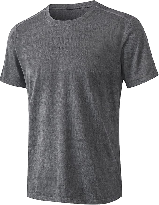 angbater 男式圆领 t 恤休闲轻便 t 恤跑步锻炼汗衫, 灰色, medium