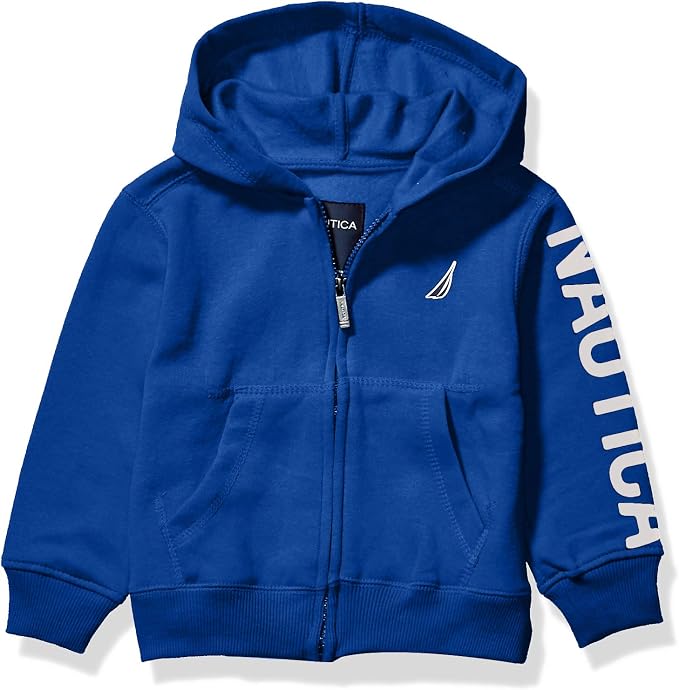 nautica 诺帝卡男宝宝羊毛袖全拉链标志连帽衫 深蓝色 2t