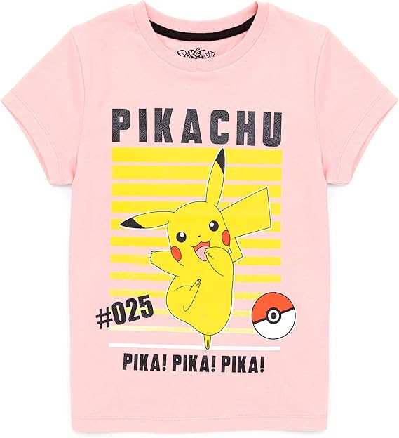 pokemon 精灵宝可梦 t 恤女孩儿童皮卡丘角色游戏短袖粉色上衣