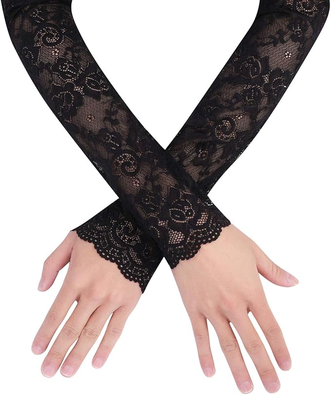 长款无指太阳蕾丝手套臂套防紫外线夏季触摸屏新娘晚会户外驾驶罩